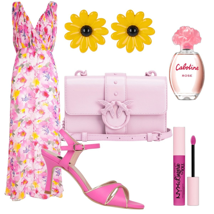 Outfit donna - Maledetta primavera. Stile Romantica per Tutti i giorni. Abbinamento con sandali col tacco, profumi, rossetti, borse a tracolla, vestiti lunghi, orecchini.