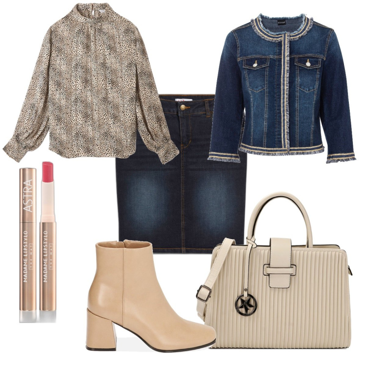 Outfit donna - Total look #1814214. Stile Casual chic per Ufficio. Abbinamento con blazer, gonne, rossetti, bluse, stivaletti, borse a mano.