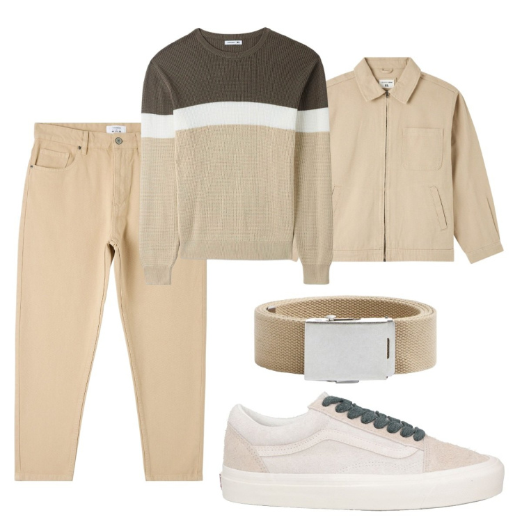 Outfit uomo - Colori chiari. Stile Trendy per Tutti i giorni. Abbinamento con sneakers, giacche, pantaloni, maglieria, cinture.
