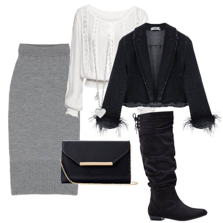 Outfit donna - La gonna tubino. Stile Chic per Serata fuori. Abbinamento con stivali, bluse, pochette, collane, cappotti, gonne longuette.