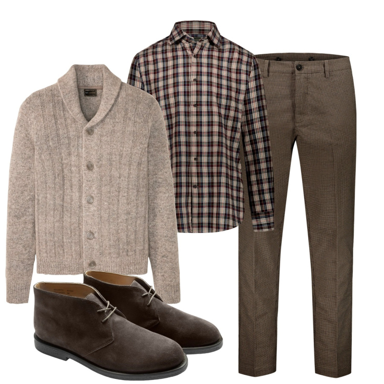 Outfit uomo - Total look #1814330. Stile Urban per Tutti i giorni. Abbinamento con cardigans, stivali, pantaloni, camicie.