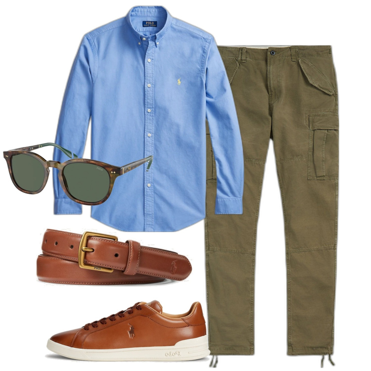 Outfit uomo - City. Stile Urban per Tutti i giorni. Abbinamento con cinture, sneakers, occhiali da sole, pantaloni cargo, camicie.