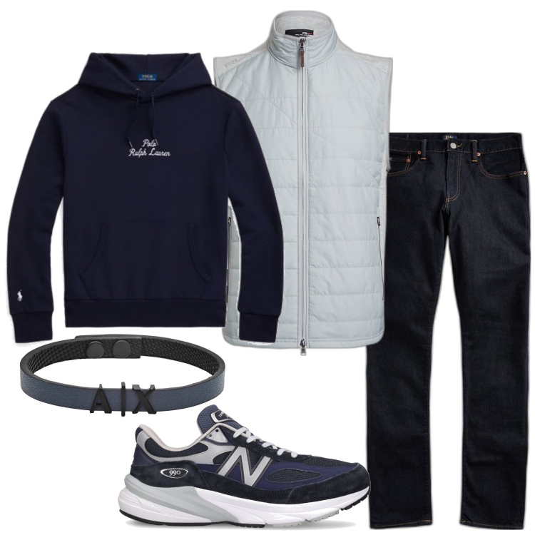 Outfit uomo - Total look #1814450. Stile Casual per Tutti i giorni. Abbinamento con braccialetti, jeans, piumini, felpe con cappuccio, sneakers.