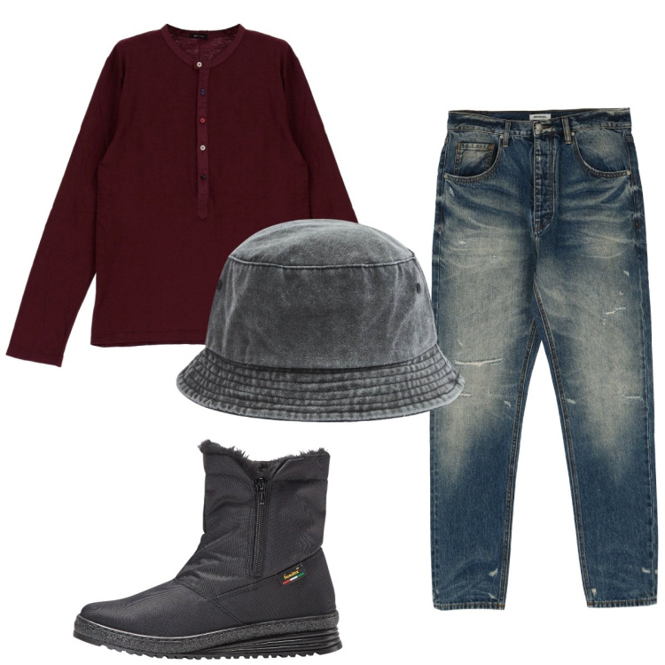 Outfit uomo - Total look #1814609. Stile Trendy per Tutti i giorni. Abbinamento con stivali e stivaletti, cappelli, jeans dritti, camicie.