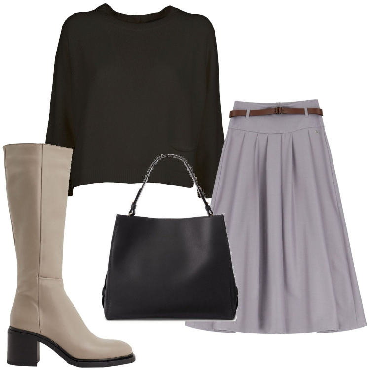 Outfit donna - Total look #1814646. Stile Trendy per Tutti i giorni. Abbinamento con stivali, gonne longuette, borse a mano, maglieria.