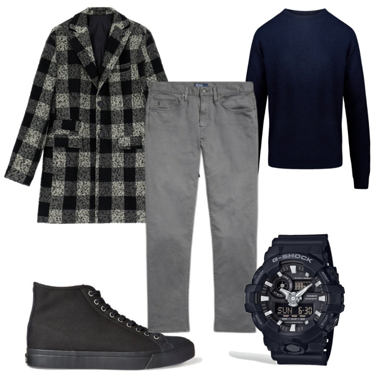 Outfit uomo - Total look #1814655. Stile Casual per Tutti i giorni. Abbinamento con cappotti, sneakers, pantaloni chino, maglieria, orologi analogici.