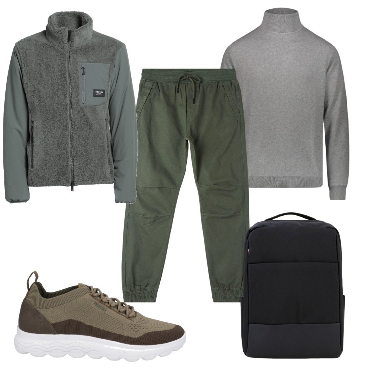 Outfit uomo - Total look #1814658. Stile Casual per Tutti i giorni. Abbinamento con sneakers, cappotti, pantaloni, borse sportive, maglieria.