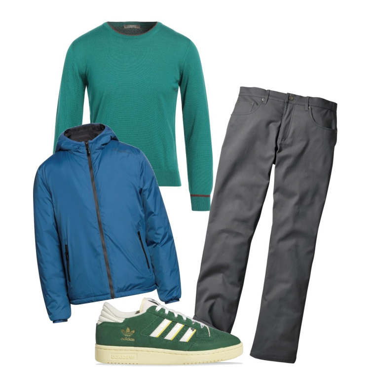 Outfit uomo - Sportivo. Stile Urban per Tutti i giorni. Abbinamento con pantaloni, cappotti, pullovers, sneakers.