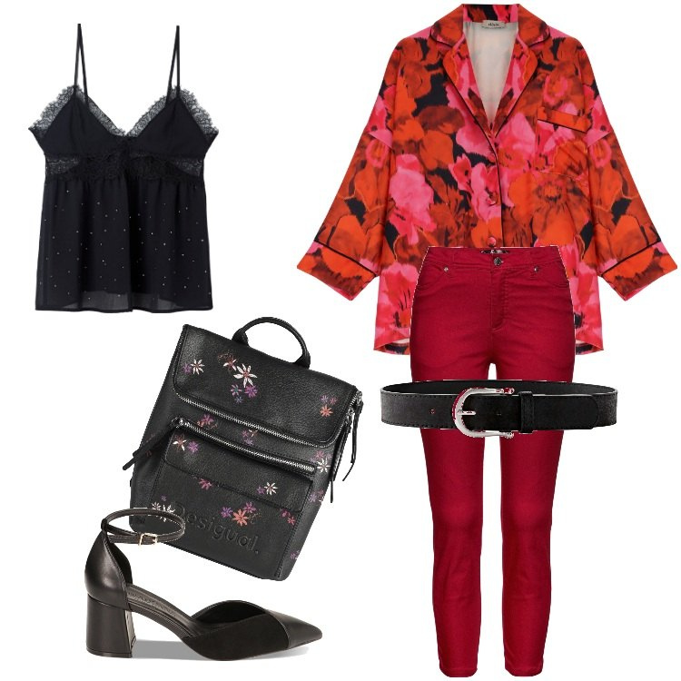 Outfit donna - Oversize-Febbraio. Stile Sporty chic per Serata fuori. Abbinamento con cinture, pantaloni, zaini, canottiere, décolleté, cappotti.