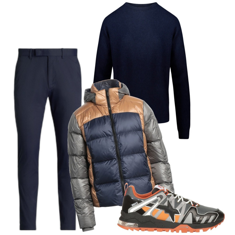 Outfit uomo - Super piumino. Stile Urban per Tutti i giorni. Abbinamento con piumini, sneakers, pantaloni, maglieria.
