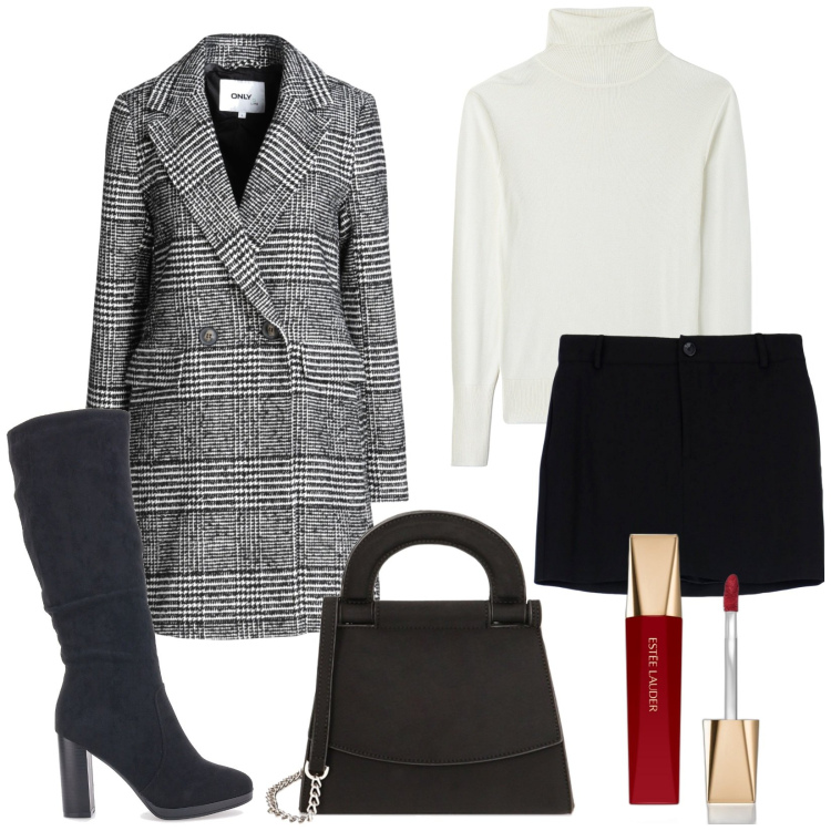 Outfit donna - Tutto il resto è noia. Stile Preppy per Serata fuori. Abbinamento con cappotti, rossetti, maglieria, minigonne, borse a mano, stivali.