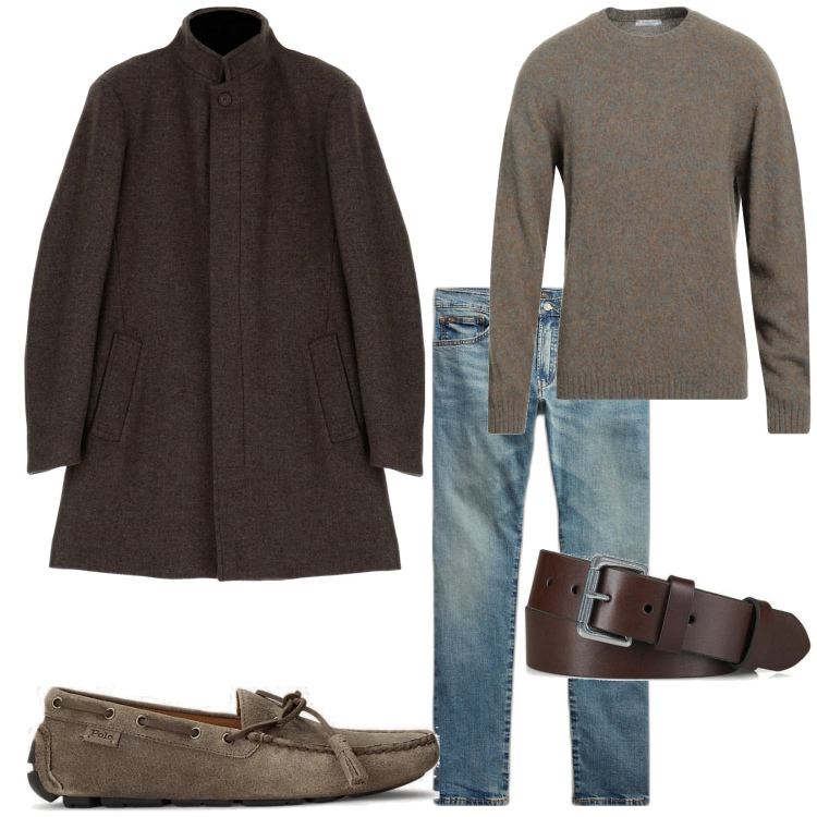 Outfit uomo - Total look #1814853. Stile Casual per Tutti i giorni. Abbinamento con pullovers, cappotti, scarpe stringate, jeans, cinture.