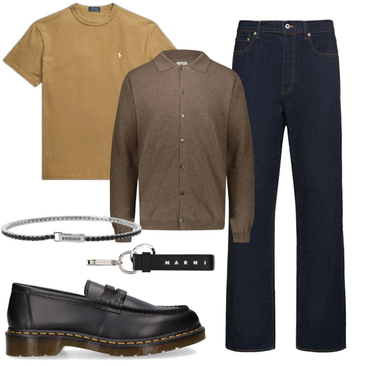 Outfit uomo - Corrado: semplice?. Stile Casual per Tutti i giorni. Abbinamento con braccialetti, t-shirt, polo, scarpe stringate, jeans dritti, portachiavi.