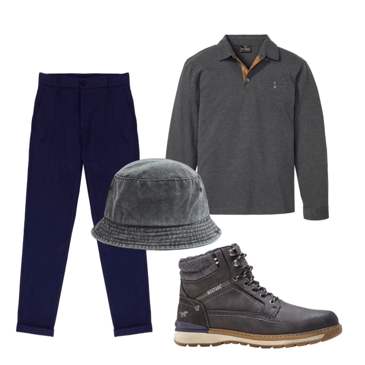 Outfit uomo - Metro. Stile Urban per Tutti i giorni. Abbinamento con polo, stivali e stivaletti, cappelli, pantaloni.
