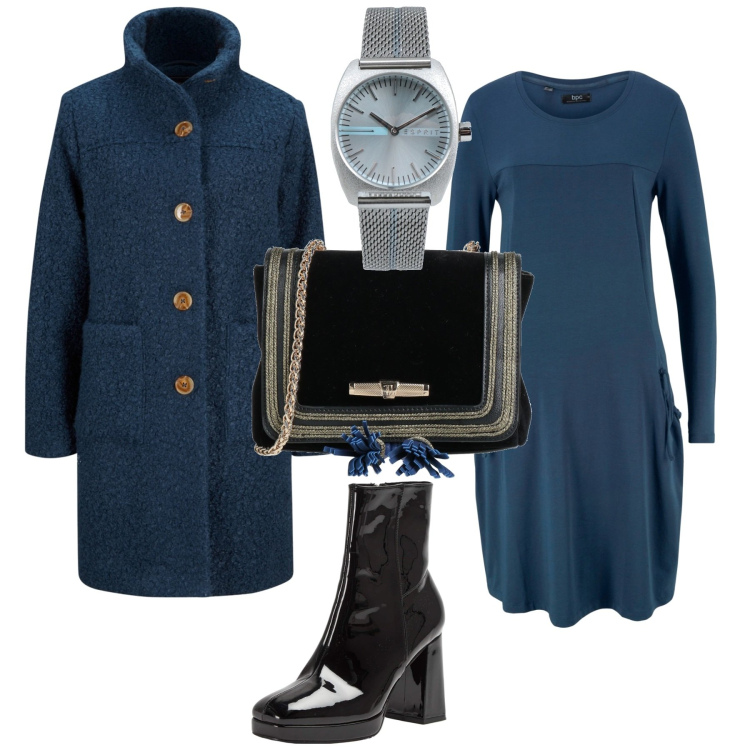 Outfit donna - Outfit per ufficio trendy febbraio.... Stile Trendy per Ufficio. Abbinamento con cappotti, vestiti midi/longuette, borse a tracolla, orologi, stivaletti.