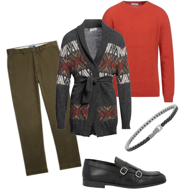 Outfit uomo - Cardigan e pull. Stile Trendy per Tutti i giorni. Abbinamento con scarpe stringate, pullovers, cardigans, braccialetti, pantaloni.