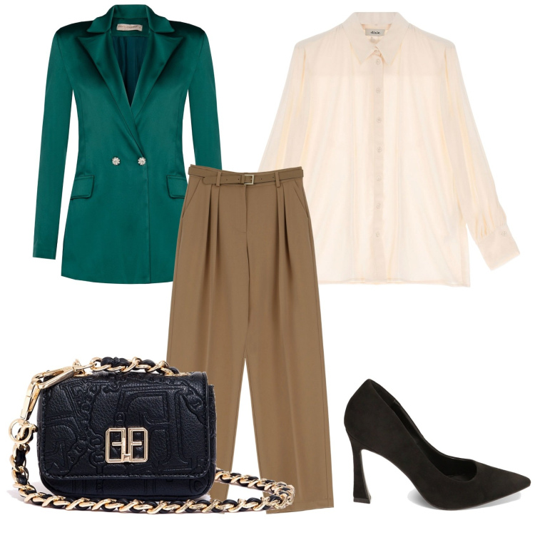 Outfit donna - Total look #1815120. Stile Casual chic per Serata fuori. Abbinamento con blazer, marsupi, pantaloni a palazzo, décolleté, camicie.