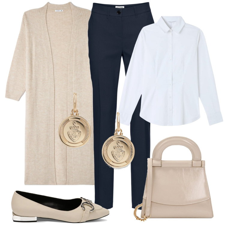 Outfit donna - Bon ton low cost. Stile Bon Ton per Tutti i giorni. Abbinamento con pantaloni, cardigans, camicie, ballerine, borse a mano, orecchini.