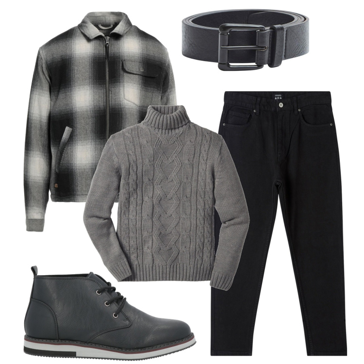 Outfit uomo - Inverno. Stile Casual per Tutti i giorni. Abbinamento con maglieria, stivali e stivaletti, cappotti, pantaloni, cinture.