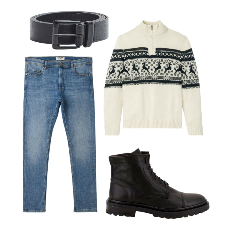 Outfit uomo - Carosello. Stile Casual per Tutti i giorni. Abbinamento con maglieria, jeans skinny, cinture, scarpe stringate.