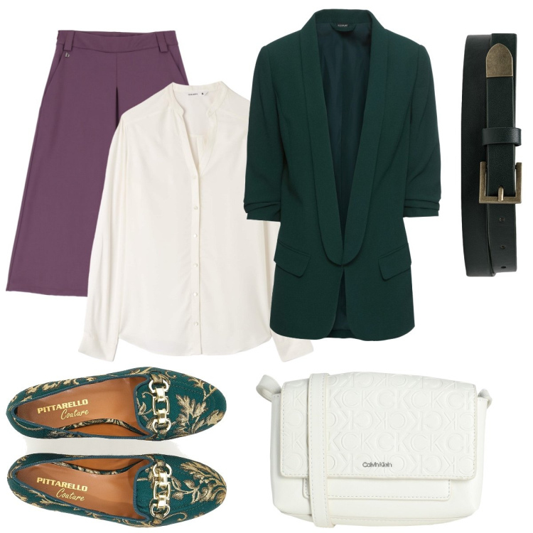 Outfit donna - I Mocassini ricamati. Stile Casual chic per Serata fuori. Abbinamento con blazer, borse a tracolla, camicie, gonne longuette, mocassini, cinture.