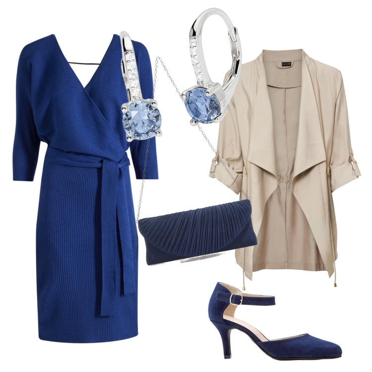 Outfit donna - Eleganza low-cost. Stile Chic per Cerimonia. Abbinamento con décolleté, vestiti, blazer, orecchini, pochette.