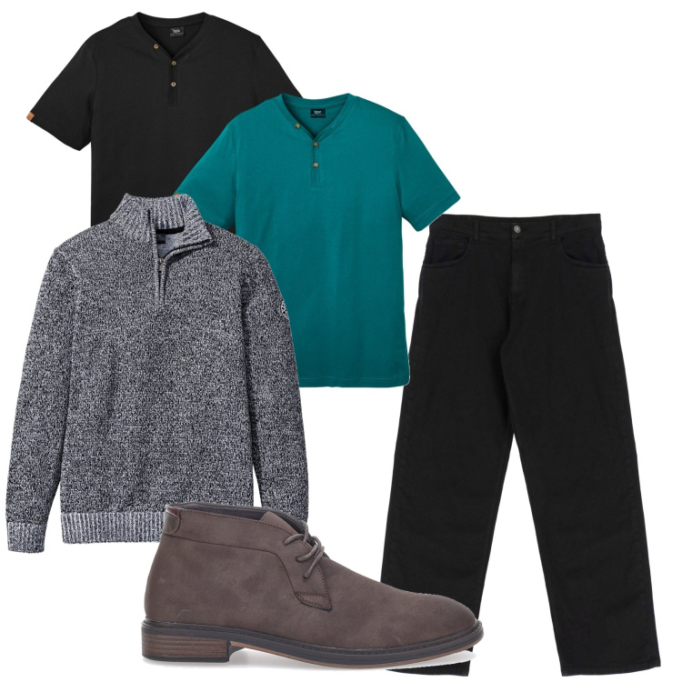Outfit uomo - Inverno. Stile Casual per Tutti i giorni. Abbinamento con maglieria, maglieria, pantaloni, scarpe stringate.