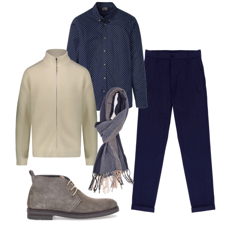 Outfit uomo - I pois piccolissimi. Stile Trendy per Serata speciale. Abbinamento con camicie, pantaloni, scarpe stringate, cardigans, sciarpe.
