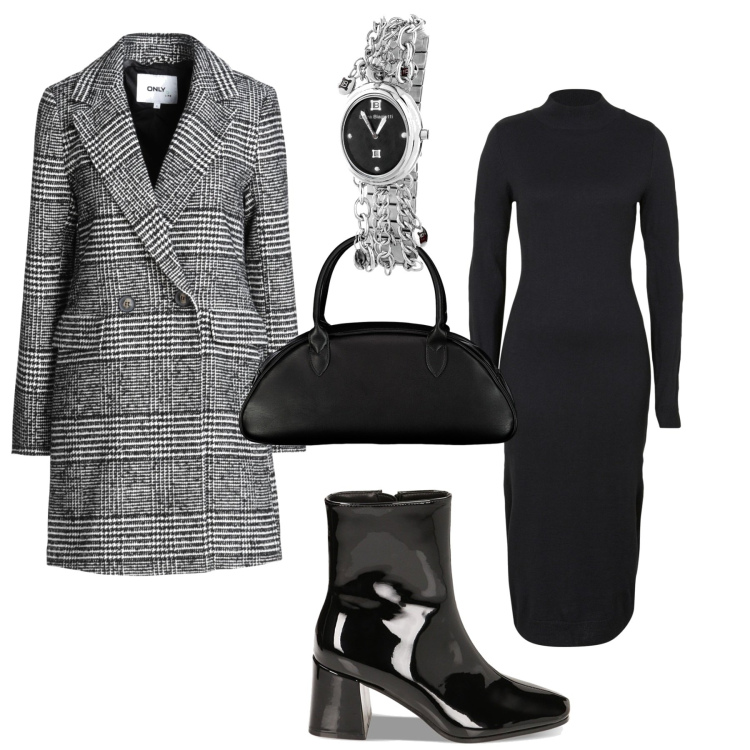 Outfit donna - Stile trendy per l ufficio. Stile Trendy per Ufficio. Abbinamento con vestiti, cappotti, orologi, stivaletti, borse a spalla.