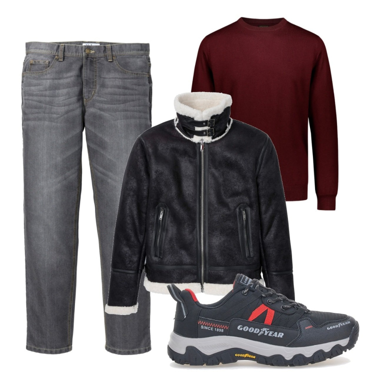 Outfit uomo - City. Stile Urban per Tutti i giorni. Abbinamento con jeans dritti, bomber, maglieria, stivali e stivaletti.