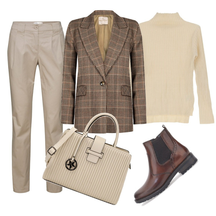 Outfit donna - Quello stile vagamente english. Stile Urban per Ufficio. Abbinamento con pantaloni chino, cappotti, pullovers, borse a mano, stivaletti chelsea.