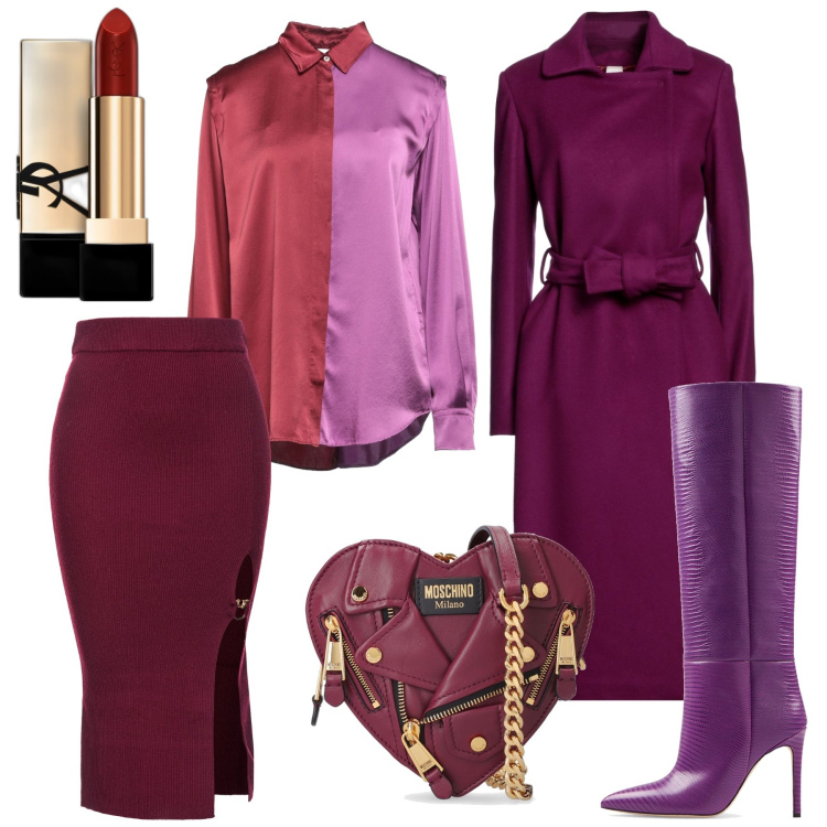 Outfit donna - Sesso o amore. Stile Sexy per Serata fuori. look ideale per Petite. Abbinamento con rossetti, camicie, cappotti, gonne longuette, stivali, pochette.