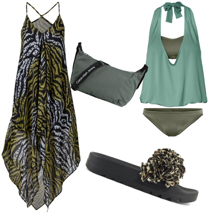 Outfit donna - Verde...mare. Stile Etnico per Mare. Abbinamento con vestiti da spiaggia, costumi interi, borse a tracolla, ciabatte.
