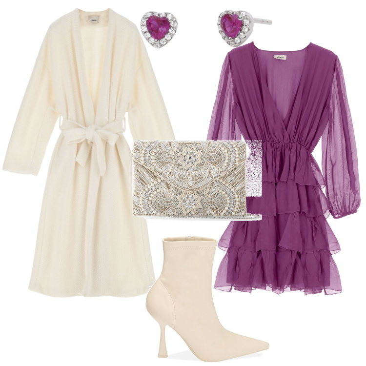 Outfit donna - Eleganza bon ton evento speciale.... Stile Bon Ton per Serata fuori. Abbinamento con pochette, orecchini, stivaletti, vestiti corti, cappotti.