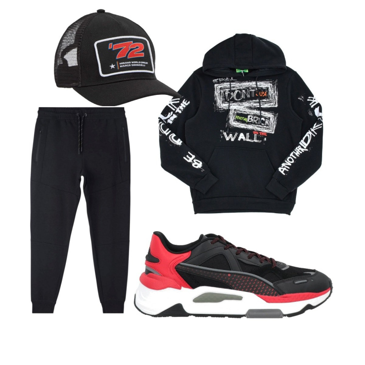Outfit uomo - Total look #1815644. Stile Casual per Sport. Abbinamento con sneakers, cappelli, pantaloni, felpe con cappuccio.