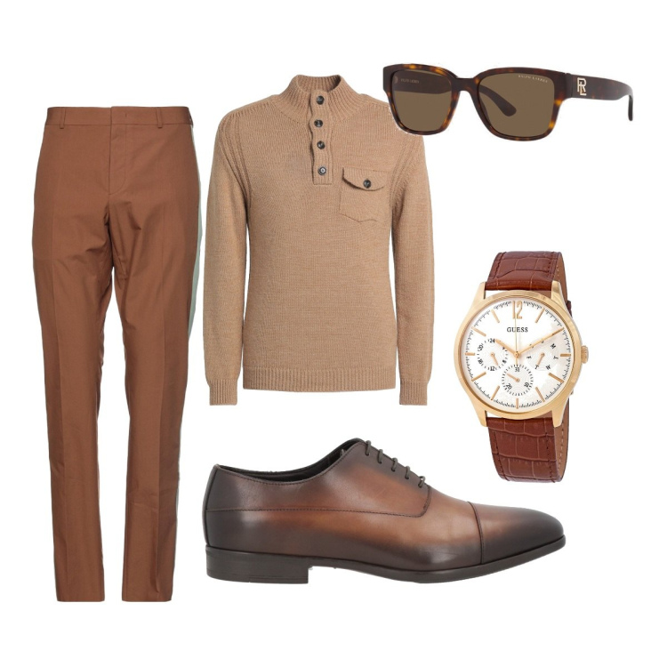 Outfit uomo - Total look #1815673. Stile Business/Elegante per Ufficio. Abbinamento con pantaloni, maglieria, scarpe stringate, orologi, occhiali da sole.