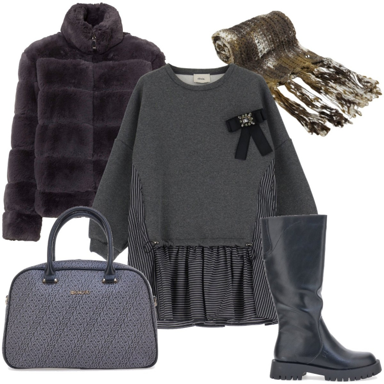 Outfit donna - Il mini dress col fiocco. Stile Preppy per Serata fuori. Abbinamento con ecopellicce, vestiti corti, sciarpe, stivali, borse a mano.