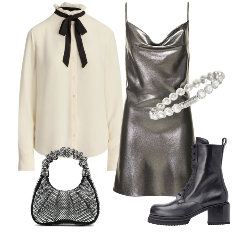 Outfit donna - Total look #1815709. Stile Rock per Serata fuori. Abbinamento con braccialetti, anfibi, camicie, vestiti, borse a mano.
