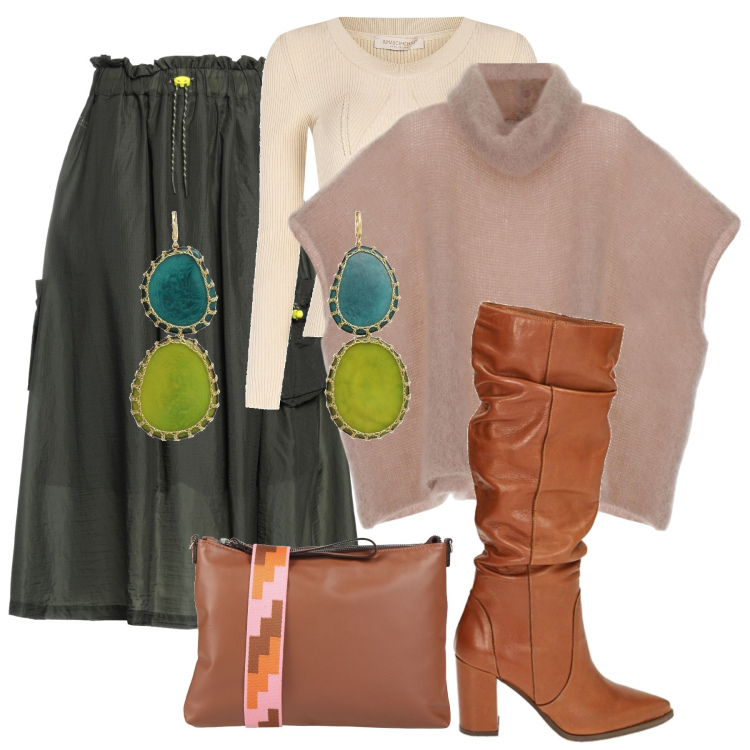 Outfit donna - Occidentali\'s karma. Stile Etnico per Tutti i giorni. Abbinamento con gonne longuette, orecchini, borse a tracolla, maglieria, stivali, cappe.