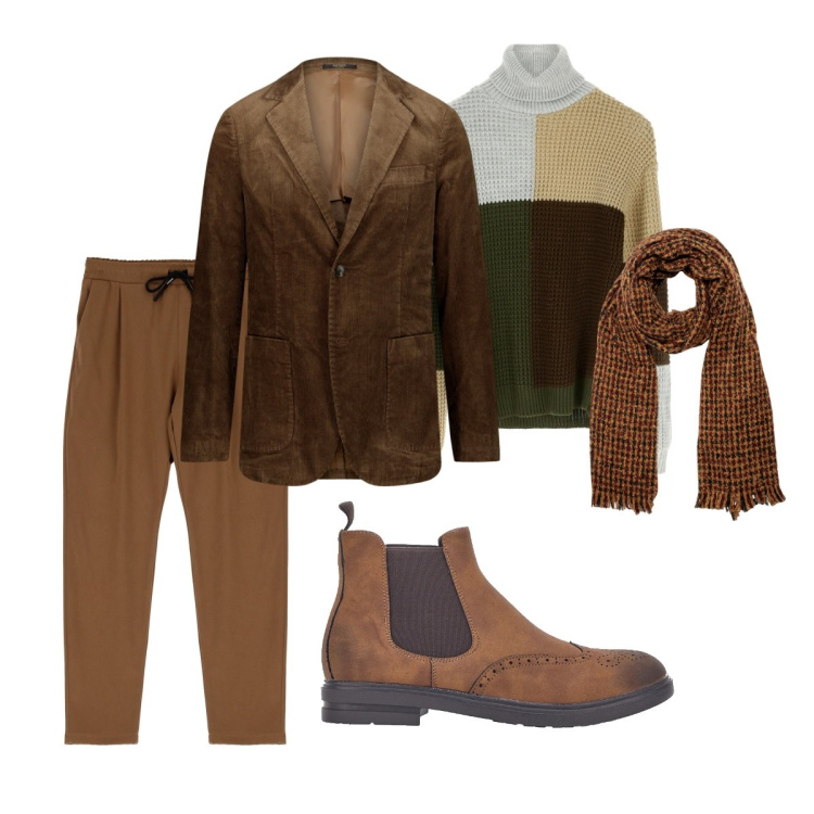 Outfit uomo - Total look #1815757. Stile Trendy per Tutti i giorni. Abbinamento con pantaloni, maglieria, sciarpe, giacche, stivali e stivaletti.