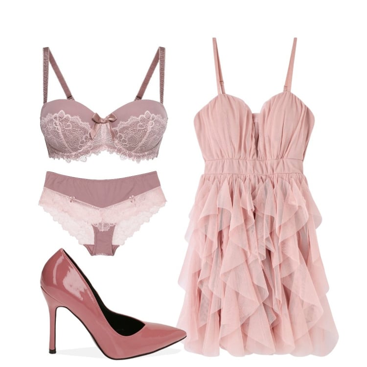 Outfit donna - Rosa antico. Stile Romantica per Cerimonia. Abbinamento con culotte, reggiseni a balconcino, vestiti corti, décolleté.