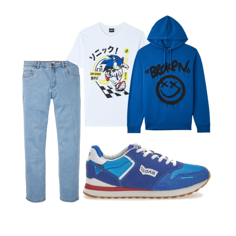Outfit uomo - Total look #1815870. Stile Casual per Tutti i giorni. Abbinamento con jeans dritti, t-shirt, felpe con cappuccio, sneakers.