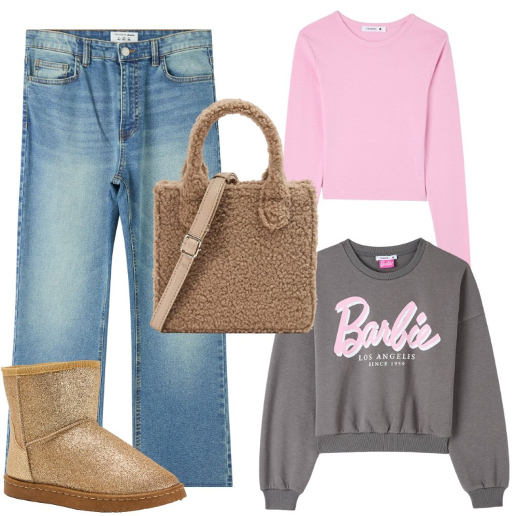 Outfit donna - Nina: la tenerezza. Stile Casual per Tutti i giorni. Abbinamento con felpe, jeans, t-shirt, shopping bag, stivali.