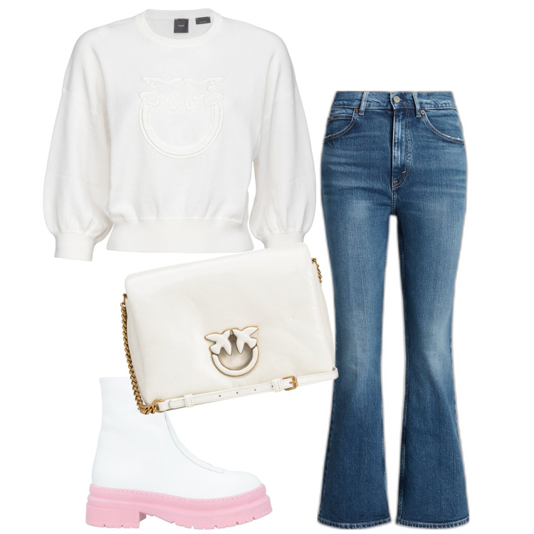Outfit donna - Miss. Stile Casual chic per Tutti i giorni. Abbinamento con stivaletti, maglieria, borse a tracolla, jeans.