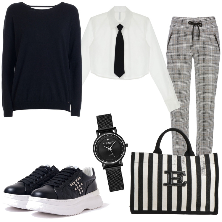 Outfit donna - Sportivame. Stile Casual per Tutti i giorni. Abbinamento con pantaloni, borse a mano, orologi, maglieria, sneakers, camicie.
