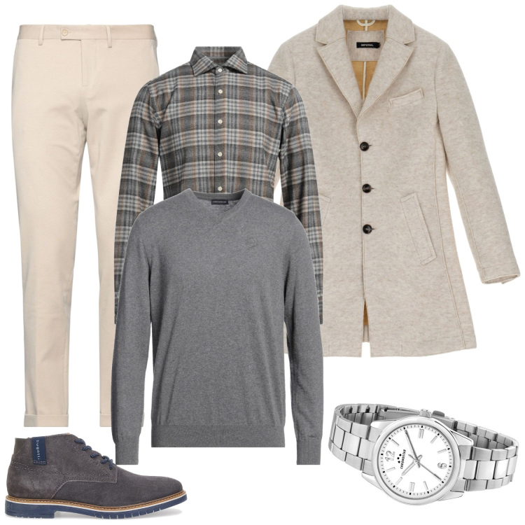 Outfit uomo - Un weekend a due. Stile Trendy per Serata speciale. Abbinamento con cappotti, pantaloni, camicie, orologi, pullovers, scarpe stringate.