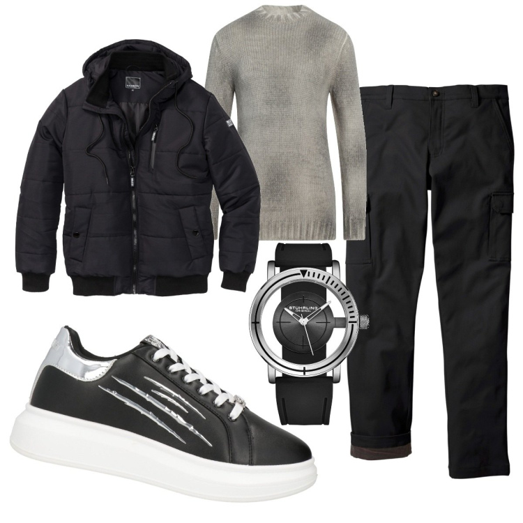 Outfit uomo - Total look #1816185. Stile Trendy per Tutti i giorni. Abbinamento con pantaloni cargo, giacche, orologi, pullovers, sneakers.