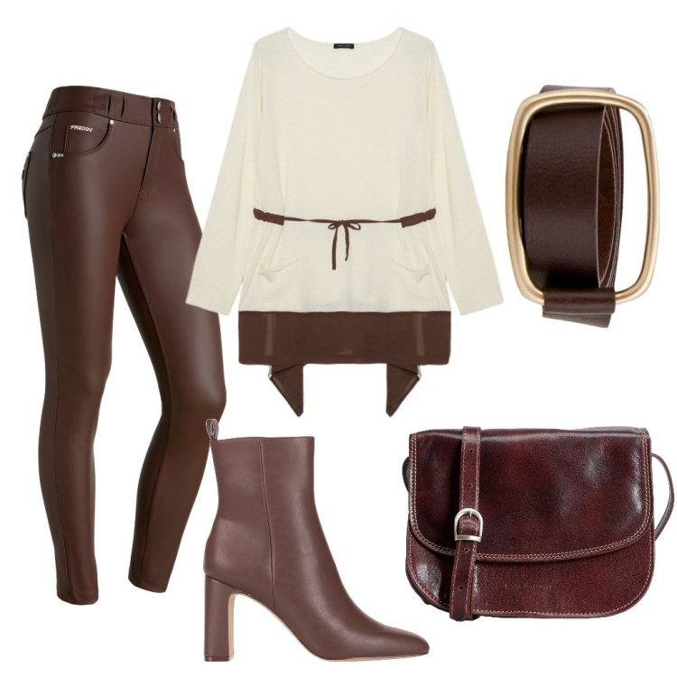 Outfit donna - Gabriella: la front-office. Stile Casual chic per Ufficio. Abbinamento con borse a tracolla, stivaletti, pantaloni skinny, cinture, maglieria.