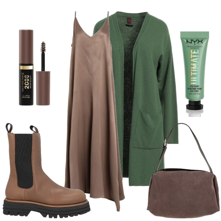 Outfit donna - Gaia: semplicemente bella.. Stile Trendy per Tutti i giorni. Abbinamento con vestiti lunghi, cardigans, stivaletti chelsea, borse a spalla, mascara, ombretti.