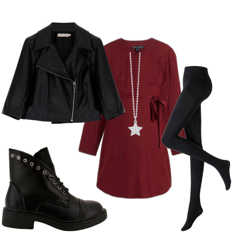 Outfit donna - Total look #1816242. Stile Casual per Scuola/Università. Abbinamento con collant, vestiti, collane, blazer, stivaletti.